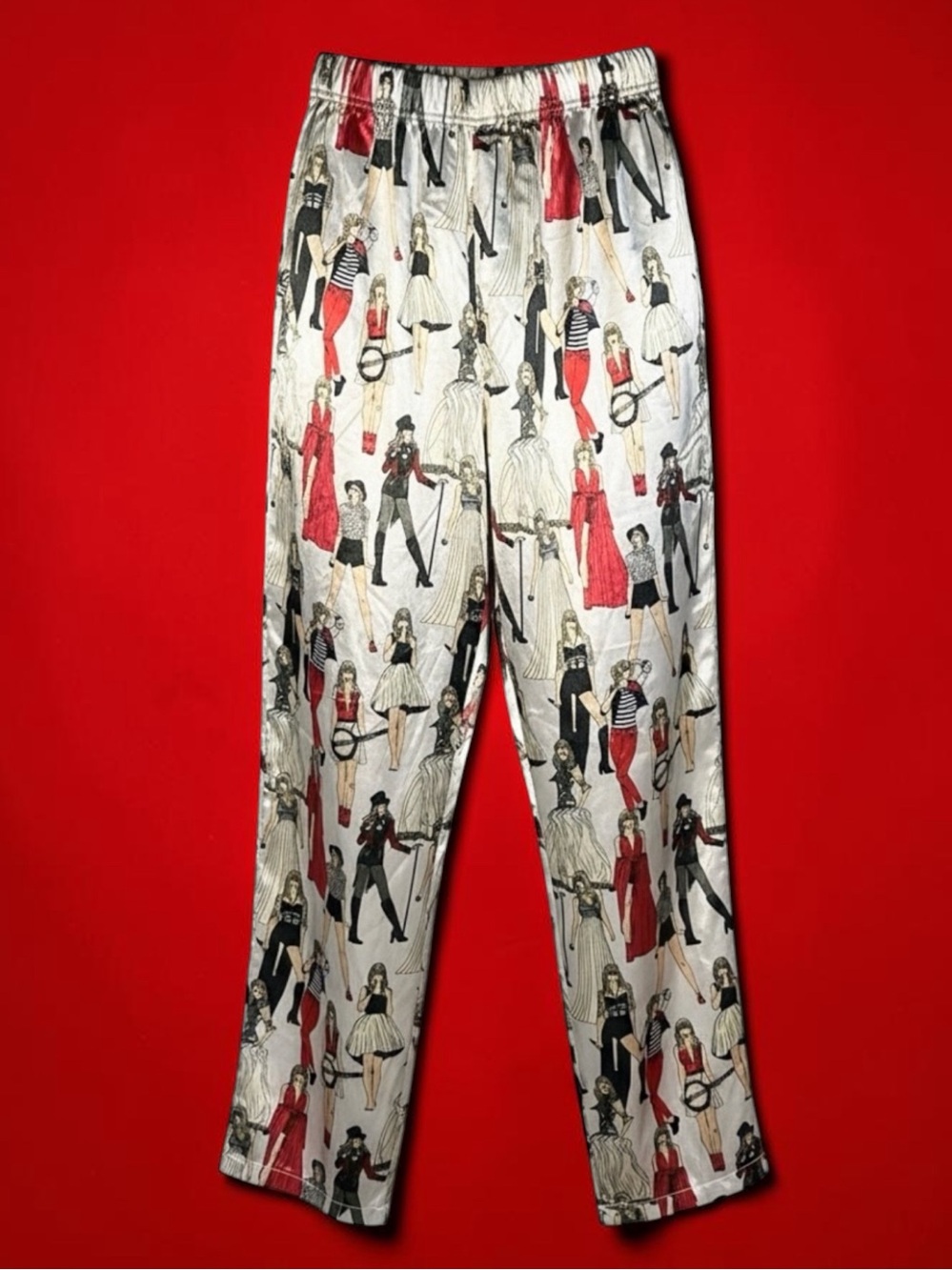 Taylor Swift RED Taylor Version Eras Tour Satiny Print Pajama Pants Bottoms Med